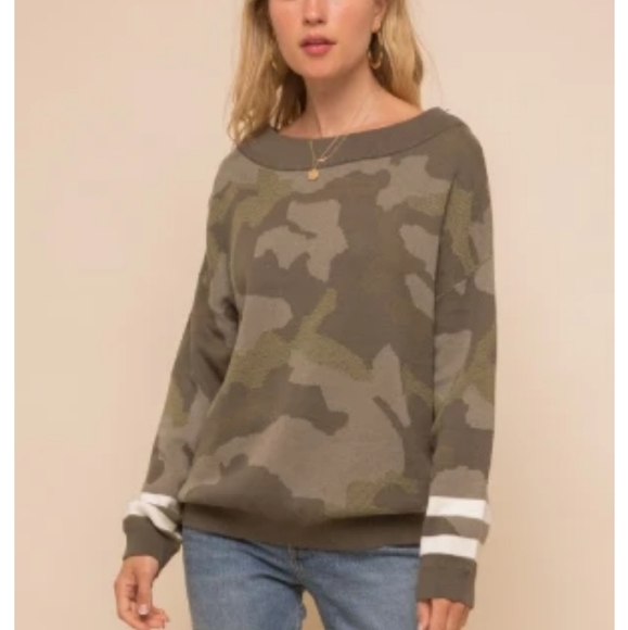 Last one! NWT Camouflage Sporty Stripe Dolman Top - Picture 2 of 3